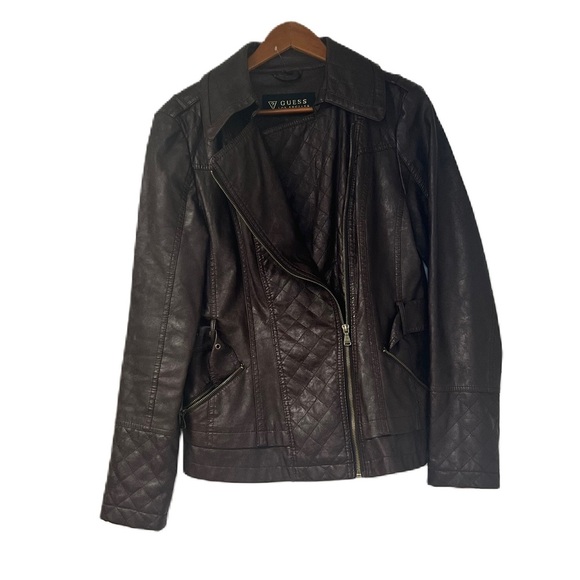 Guess Los Angeles Woman's Maroon Faux Leather Jacket Size Large - Picture 6 of 8